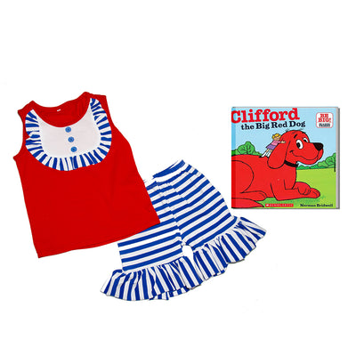 Two piece girls patriotic ruffled short set