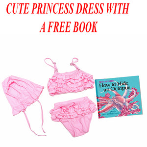 Pretty in Pink three piece ruffled two piece swim suit with matching bonnet