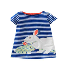 Blue and White Shirt with a Bunny on it